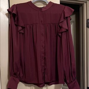 Banana Republic Deep Red Ruffle Blouse